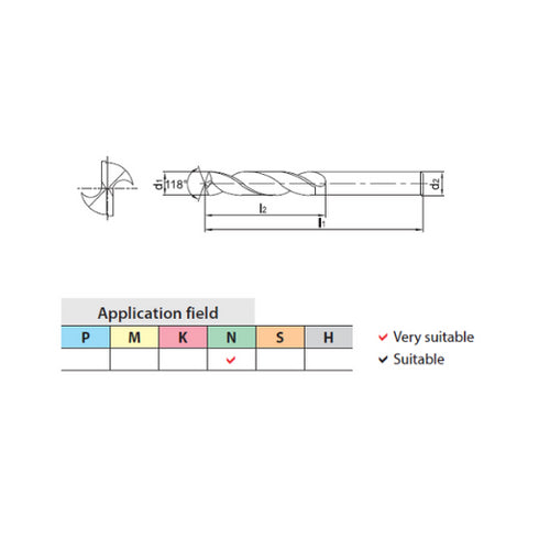 Carbide Drill 5xD Without Coolant, 1101SC05 Dimensions